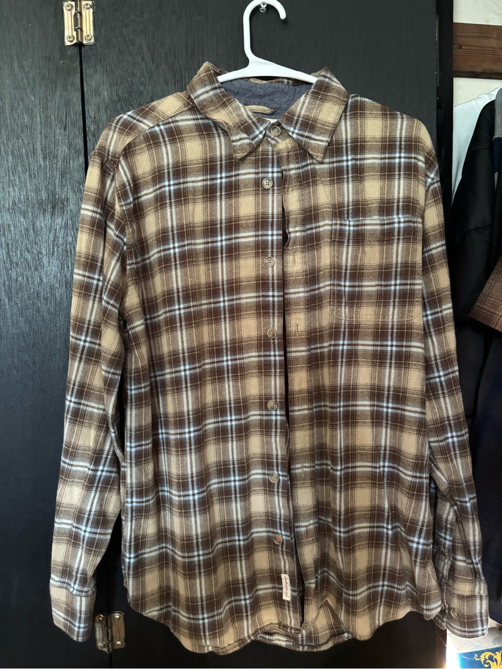 Original Weatherproof Vintage Men's Brown and Cream Plaid Button-Down Shirt